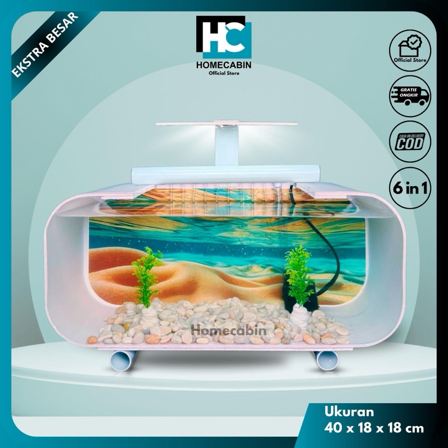 [EKSTRA BESAR] Akuarium Akrilik Fullset Ukuran 40x18x18 cm